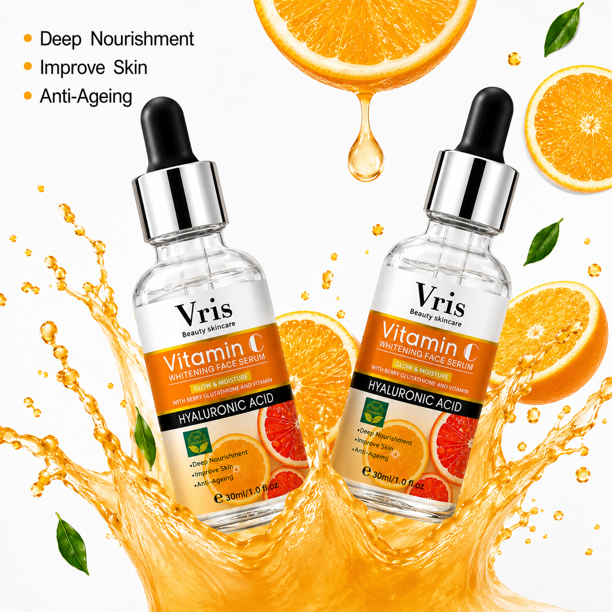 Vitamin C + Hyaluronic Acid Brightening Serum | Glow & Anti-Aging | 30ml